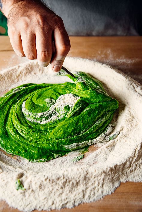 Recipe: Sfoglia Verde Agli Spinaci | An epic spinach pasta dough that you can turn into all your fave pasta shapes, homemade pasta recipe, Evan Funke and Katie Parla’s cookbook American Sfoglino, vegetarian recipes, comfort food ideas Spinach Pasta Dough, Evan Funke, Katie Parla, Spinach Pasta Recipe, Spinach Pasta Recipes, Homemade Pasta Dough, Pasta Dough Recipes, Homemade Pasta Recipe, Pasta Making