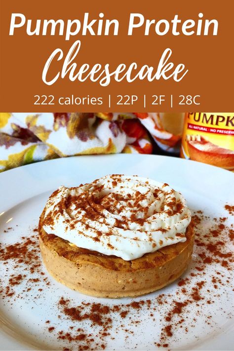 This single serving pumpkin cheesecake is low fat & easy to make. It has over 20 grams of protein & is macro friendly. Low Calorie Pumpkin Cheesecake, High Protein Dessert Recipes, Healthy Pumpkin Cheesecake, Recipes With Pumpkin, Devotion Nutrition, Low Calorie Pumpkin, High Protein Cheesecake, High Protein Dessert, Protein Dessert Recipes