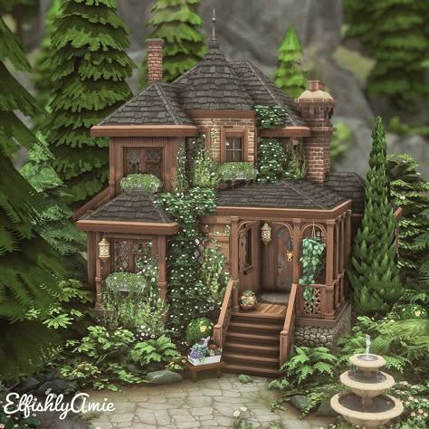 Witch Bloxburg House, Cottage Ideas Exterior, Cottage House Designs Exterior, Witch Cottage Bloxburg, Witch House Sims 4 Plan, Cute Sims Cottage, Sims Witch Cottage, Sims 4 Houses Witchy, Witchy Sims House