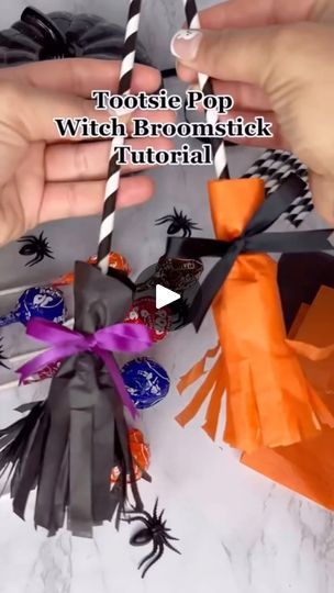 22K views · 2.9K reactions | Witch Broom Pops 🧹 🎃 

Supplies:
- Lollipops
- Paper straw
- Glue gun
- Colored tissue paper
- Black & purple ribbon
- Scissors

Inspo: @louisianawoman1 

#halloween #broom #halloweentreats #lollipop #halloweencrafts | Dipped Tampa | Danny Elfman · Main Title Theme (from "Beetlejuice Beetlejuice") Dipped Tampa, Witches Broomsticks, Witches Broom, Tootsie Pop, Danny Elfman, Beetlejuice Beetlejuice, Halloween Appetizers, Paper Black, Witch Broom