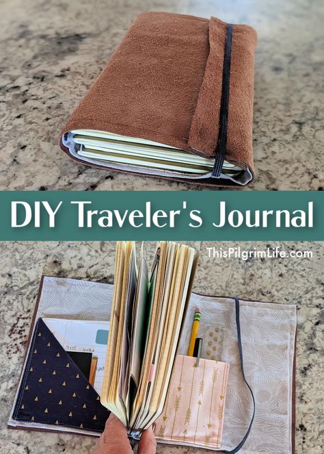 How To Sew A Journal, Diy Fauxdori Cover, Travellers Notebook Cover Diy, Diy Notebook Making, Journal Pouch Diy, Diy Travel Journal How To Make, Diy Journal Accessories, How To Make Your Own Journal Diy Book Binding, How To Make A Journal Diy