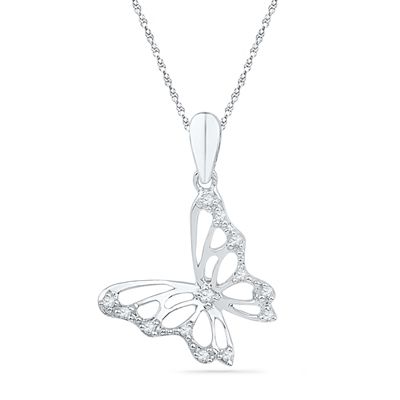 Diamond Accent Tilted Butterfly Pendant in 10K White Gold - Save on Select Styles - Zales Jwellary Design, Butterfly World, Must Have Accessories, Diamond Butterfly, Butterfly Baby Shower, Peoples Jewellers, Butterfly Baby, Luxury Jewellery, Diamond Necklaces