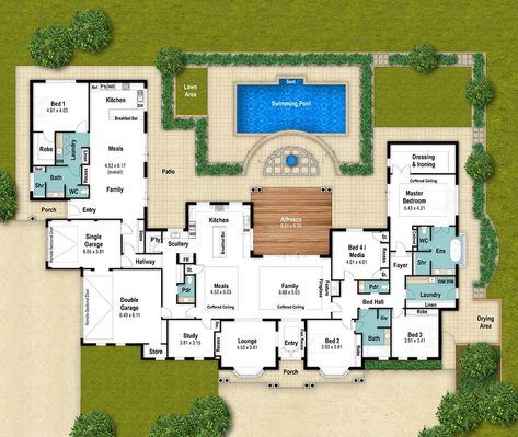 Floor Plan With Pool House, 2 Houses Connected Floor Plans, Pool House Connected To Main House, Two Houses In One Floor Plans, House With Granny Flat Floor Plans, Two Houses Connected Home Plans, Huge House Floor Plans, One Storey House Floor Plan, 2 Houses Connected