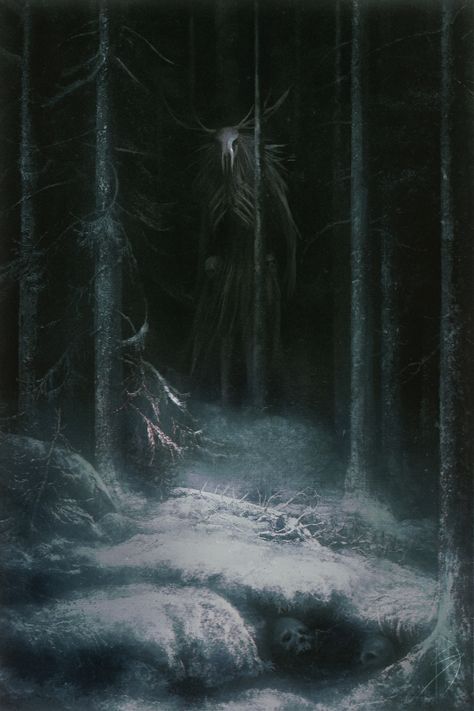 Shadow Creature Aesthetic, Wendigo Fantasy Art, Snow Horror Aesthetic, Monster Scary Art, Monster In Woods, Monsters In The Woods, Dark Forest Creatures, Wendigo Art Dark, Creepy Creatures Art