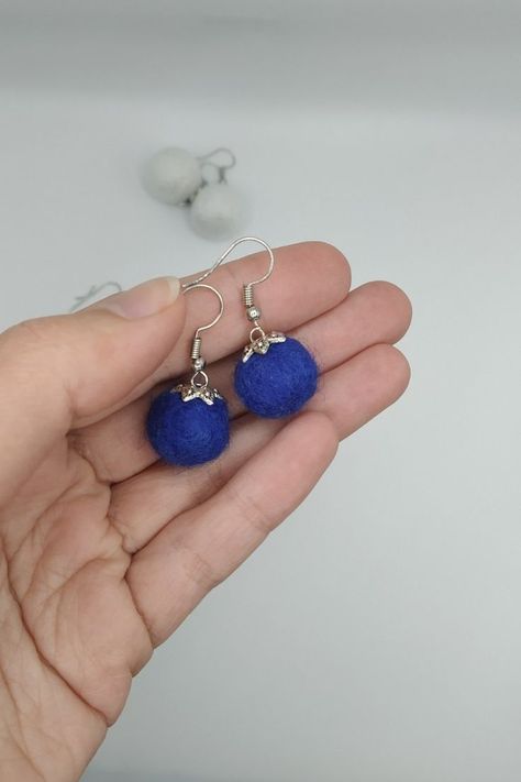 #feltedjewelry #handmadejewelry #naturalfibers #feltedearrings #oneofakindearrings #bluejewelry #beunique #uniqueearrings #woolenaccessories #handmade #unique #madewithlove Wool Earrings, Felted Earrings, Felted Jewelry, Felt Jewelry, Indigo Colour, Ball Earrings, Earrings Green, Colorful Earrings, Felt Ball