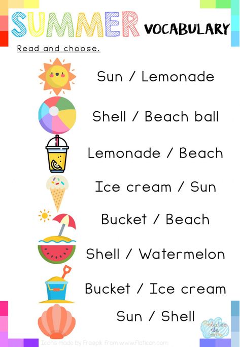 Summer vocabulary online worksheet for Elemental. You can do the exercises online or download the worksheet as pdf. Summer Worksheets For Kids Kindergarten, Summer Worksheets For Kids 3rd Grade, Summer English Worksheet, Summer Vocabulary Worksheet, Summer Vocabulary For Kids, Summer Vacation Worksheet, Summer Holidays Worksheet, At The Beach Worksheet, Summer Flashcards