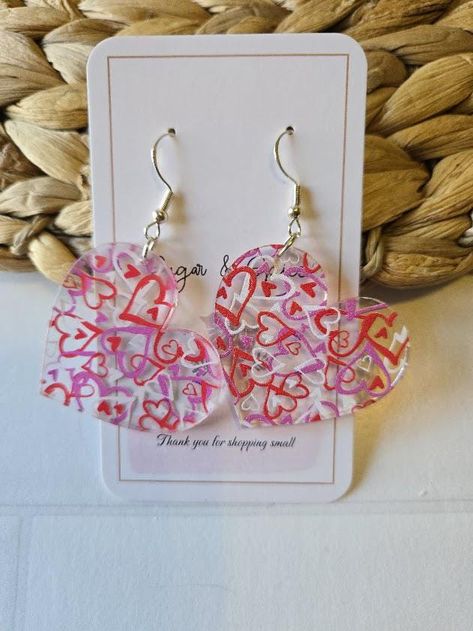 Valentine's Day Heart Shape Acrylic Earrings, Red and Pink Hearts, Handmade Dangle Earrings, Holiday Gift Idea For Her, Valentine Resin, Valentine's Earrings, Valentine Invitations, Valentine Earrings, Epoxy Jewelry, Handmade Dangle Earrings, Valentines Earrings, Earrings Handmade Dangle, Resin Projects