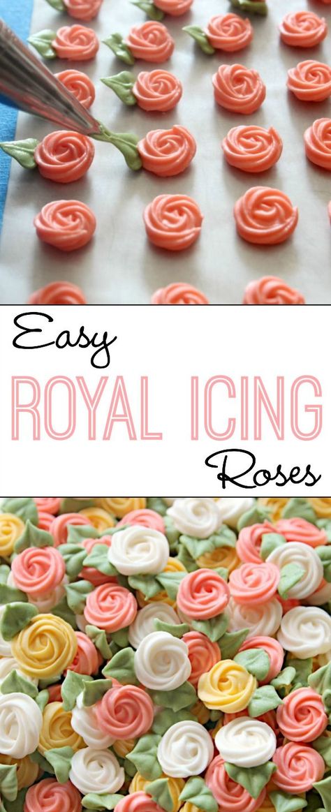 Royal icing roses have never been easier!  All you need is a star tip.  Learn how at sweetsugarbelle.com Royal Icing Roses, Icing Roses, Royal Icing Flowers, Icing Flowers, Piping Bag, Decorator Icing, Clotted Cream, Cake Icing, Icing Recipe