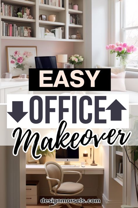 These 4 office makeover ideas are perfect and budget-friendly solutions if you need to work from home, whether you have a large or small space! Office Desk Painting Ideas, Budget Office Makeover, Easy Home Office Makeover, Home Office Makeover On A Budget, Office Makeover Business, Man Home Office Ideas, Diy Home Office On A Budget, Diy Office Makeover, Office Renovation Ideas