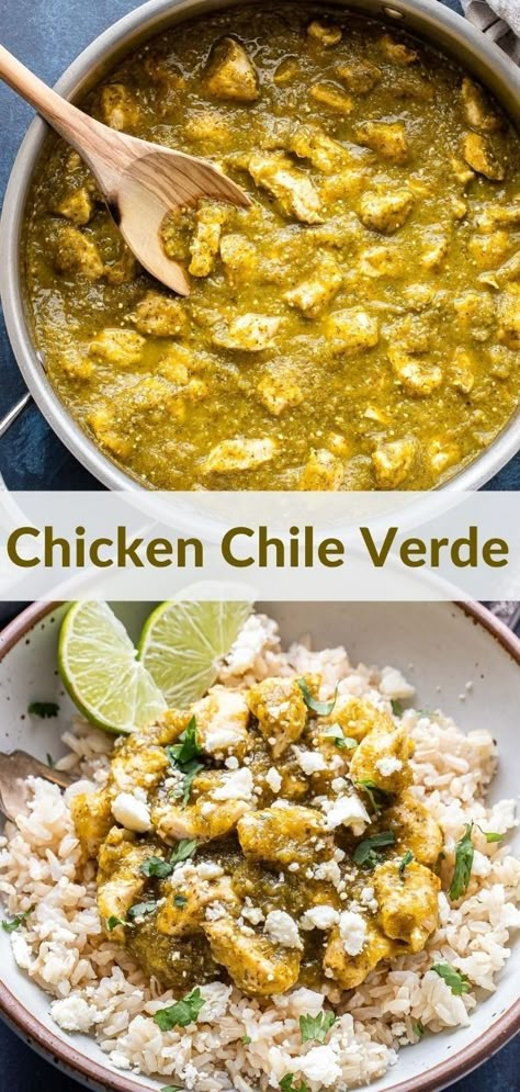 Skillet Green Chili Chicken, Verde Chicken Recipes, Chile Verde Chicken, Runner Recipes, Chicken Chile Verde, 2023 Meals, Tomatillo Chicken, Tomatillo Recipes, Recipe Runner