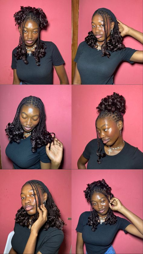 How To Style Dolly Braids, How To Put Braids In A Claw Clip, Short Braids For School, Cute Y2k Hairstyles Braids, Hairstyles With French Curl Braids, Cute Hair Styles For Teen Girl Black, Side Cornrows With Box Braids, Hairstyles For Large Knotless Braids, Style Short Box Braids