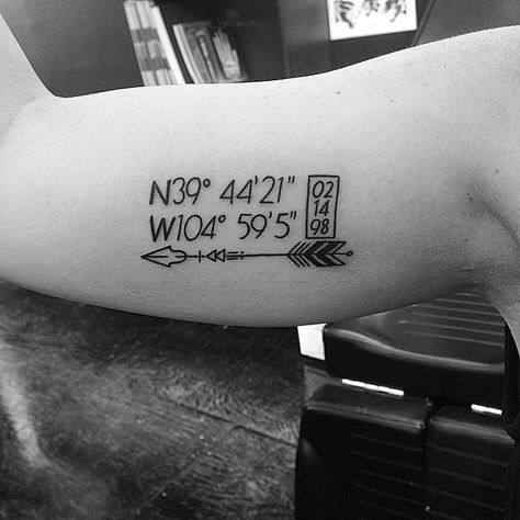 Coordinates #hillsongnyc #jonboytattoo Longitude And Latitude Tattoo Couple, Latitude Tattoo, Tattoos Coordinates, Cool Couple Tattoos, Gps Tattoo, Coordinate Tattoos, Jonboy Tattoo, Electronic Tattoo, Anniversary Tattoo