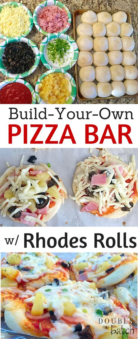 Build Your Own Pizza Bar, Friday Night Foods, Build Your Own Pizza, Food Bar Ideas, Rhodes Rolls, Party Food Bars, Frozen Dinner Rolls, 31 Daily, Pizza Roll