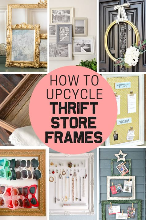 Beautiful and useful ways to give cheap thrift store photo frames a new life! Repurposing Old Picture Frames, Uses For Old Picture Frames, Old Photo Frames Ideas Diy, Repurposing Picture Frames, Thrift Picture Frames, Photo Frame Crafts Diy, Upcycle Picture Frames Ideas, Things To Do With Picture Frames, Frame Repurpose Ideas