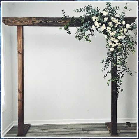 Winter Wedding Arch - Visit Amazon.com to get the best products. Rustic Wood Arch Wedding, Wedding Arbor Floral Arrangements, Wood Ceremony Backdrop, Greenery On Wedding Arch, Arbor Ideas Wedding Rustic, Square Wedding Arbor, Simple Arch Flowers, Simple Boho Wedding Arch, Wooden Wedding Altar