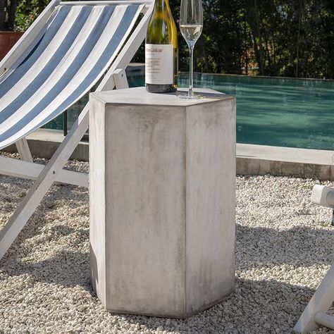 Amazon.com: COSIEST Concrete Accent Table, Hexagon Patio Side Table 14.5''Wx20''H, Modular Design Indoor Outdoor End Table, Distressed Grey White Patina : Patio, Lawn & Garden Hexagon Patio, Small Outdoor Table, Side Table Outdoor, Coastal Bedroom Furniture, Concrete Side Table, Outdoor End Table, Small Accent Tables, Casa Interior, Concrete Coffee Table