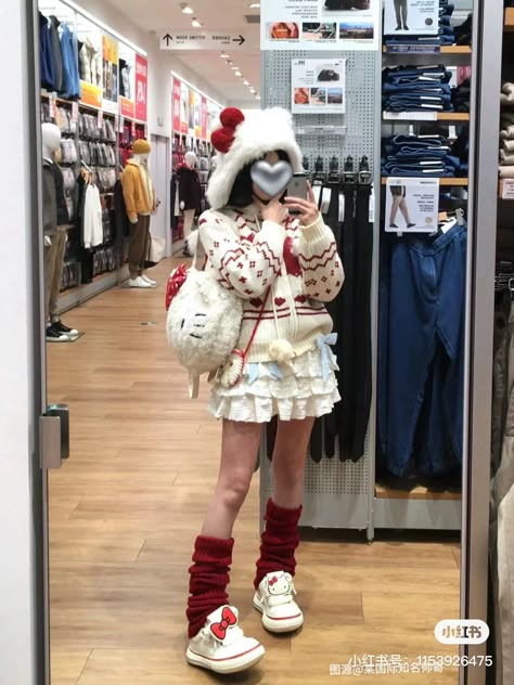 #hello kitty outfit #hello kitty dress tshirt Sanrio Outfit Aesthetic, Chaewon Airport, Hello Kitty Outfit Aesthetic, Outfits For Japan, Hello Kitty Outfit, Sanrio Outfits, Kitty Outfit, Cutesy Outfit, Red And White Outfits