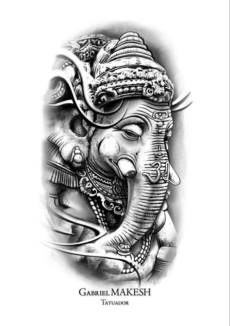 Ganesh Tattoo Design, Ganesha Tattoo Sleeve, Lord Ganesha Tattoo, Ganesha Tattoo Design, Ganesh Tattoos, Tato Realis, Eagle Chest Tattoo, Balinese Tattoo, Ink Tattoo Design