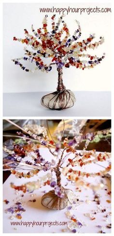 Diy Tree Of Life, Tree Chandelier, Beaded Wire Art, Bead Sculpture, Tree Of Life Crafts, Lone Cypress, Wrapping Tips, Bead Tree, Beaded Tree