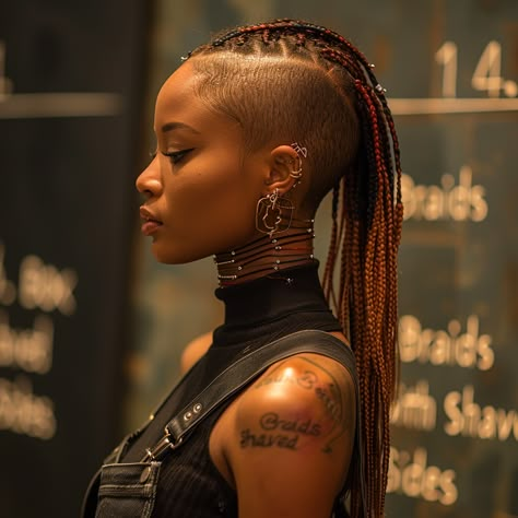 Undercut And Braids, Shaved Head With Braids, Box Braids With Shaved Sides And Back, Braids With Sides Shaved, Undercut Braids Hairstyles, Geometric Braids, Braided Hairstyles With Shaved Sides, Box Braids With Shaved Sides, Undercut Braids