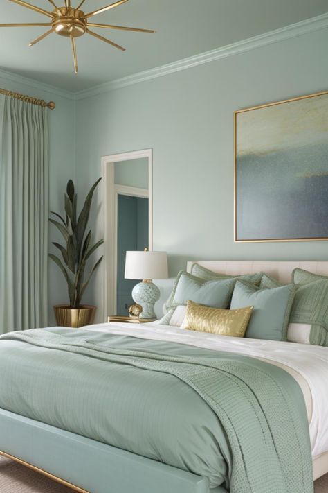 Sea Green Bedrooms, Blue And Green Bedroom Ideas, Tiny Cottage Bedroom, Seafoam Green Bedroom, Blue Green Rooms, Baby Blue Bedrooms, Mint Green Room, Green Room Design, Blue Green Bedrooms