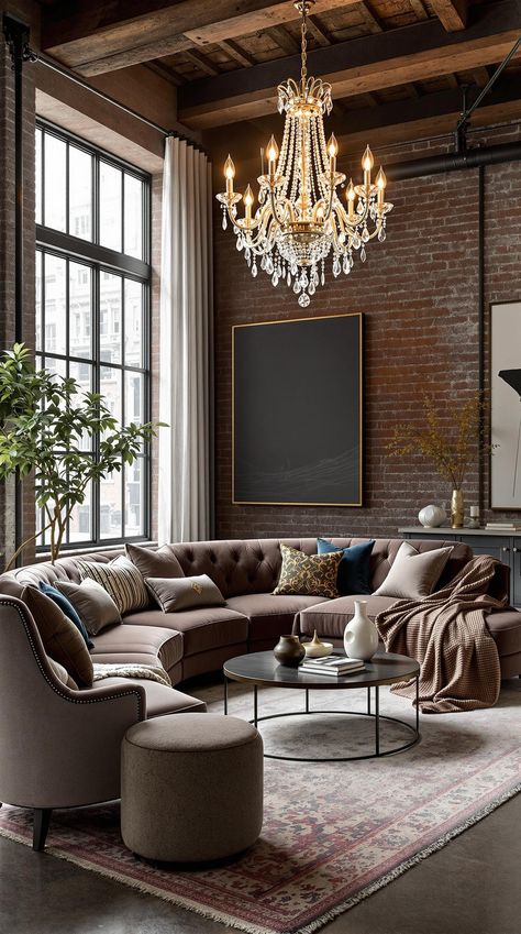 Industrial Farmhouse Living Room Industrial Loft Living Room, French Industrial Decor, Industrial Chic Living Room, Industrial Living Room Ideas, Industrial Lounge, Industrial Farmhouse Living Room, Modern Industrial Farmhouse, Industrial Chic Decor, Industrial Living Room