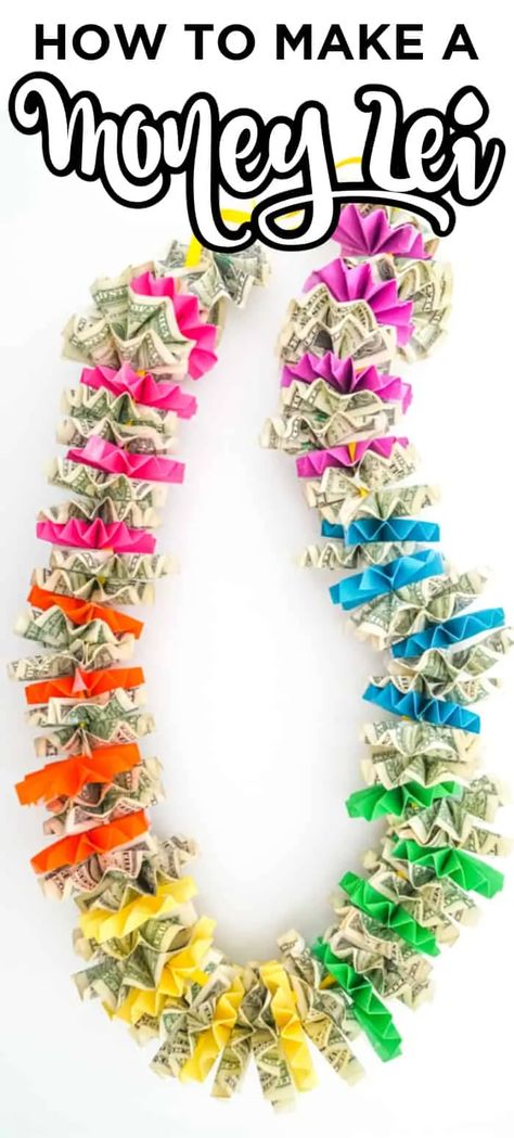 How To Make Candy Lays For Graduation, Graduate Money Necklace, Candy Necklaces For Graduation, How To Make A Graduation Lai, Paper Leis Graduation, Make A Graduation Lei, Money Leighs For Graduation, Graduation Money Garland Necklace, Graduation Money Ley