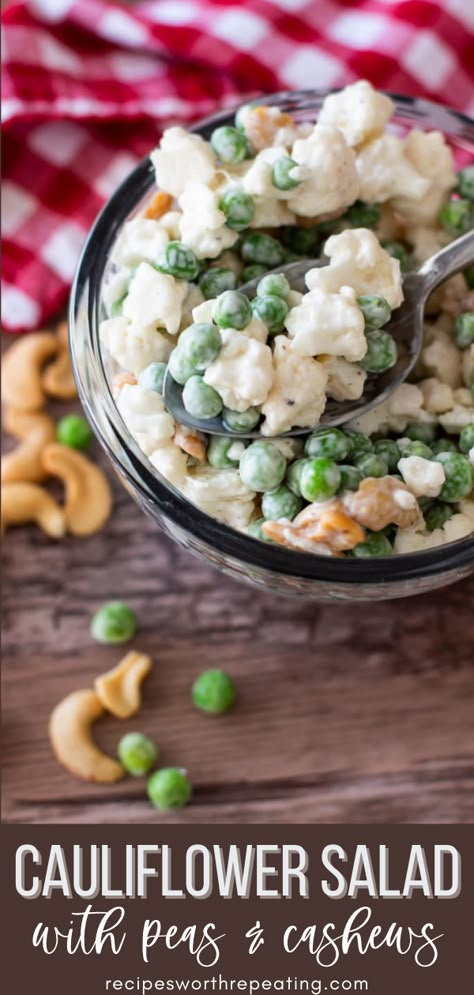 Cauliflower Pea Salad, Salad With Cashews, Brie Salad, Crunchy Cauliflower, Salad With Peas, Apple Brie, Mandarin Orange Salad, Cauliflower Recipes Healthy, Cashew Recipes