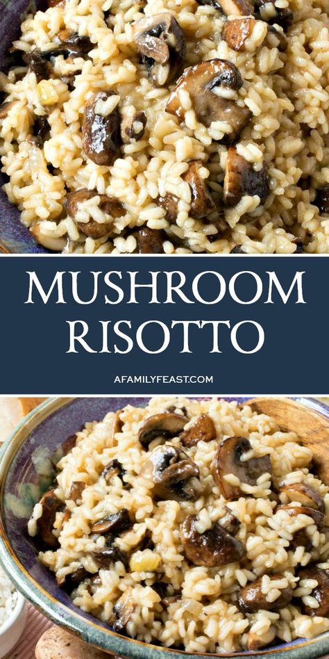 A delicious Mushroom Risotto is easier than you might think! It’s a classic Italian dish that everyone should learn how to make. #Italian #Risotto #rice #comfortfood Risotto Recipes Easy, Risotto Dishes, Mushroom Risotto Recipes, Chicken Risotto, Risotto Recipe, Classic Italian Dishes, Mushroom Risotto, Family Feast, Pan Meals