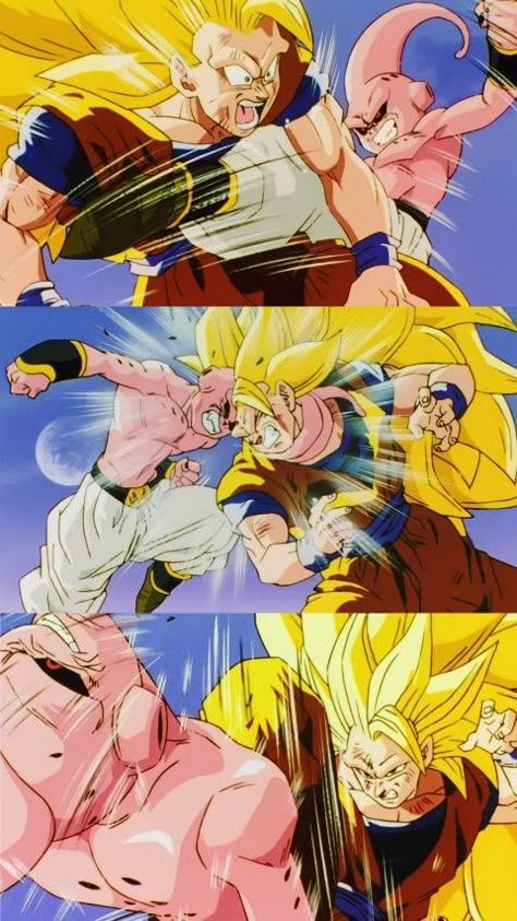 Goku Vs Kid Buu, Anime Poster Art, Db Wallpaper, Goku Super Saiyan 3, Poster Art Illustration, Kid Buu, Super Saiyan 3, Manga Vs Anime, Super Goku