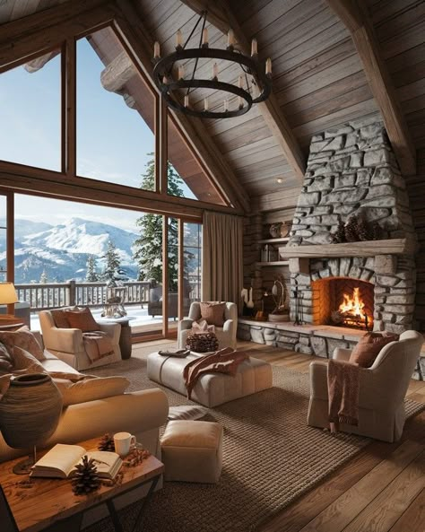 Embrace the ultimate cozy vibes! Imagine yourself in this rustic mountain cabin living room, warmed by a crackling fireplace and surrounded by nature’s beauty. 🏔️🔥 Perfect for a relaxing escape into serenity. 🌲 #MountainLiving #CozyCabin #RusticVibes #NatureEscape #InteriorInspo #CabinGoals #FireplaceDreams #MountainRetreat Mountain Cabin Living Room, Cabin Fireplace Ideas, Cozy Cabin Living Room, Rustic Mountain Cabin, Cabin Fireplace, Instagram Threads, Cabin Living Room, Rock Fireplaces, Cabin Living