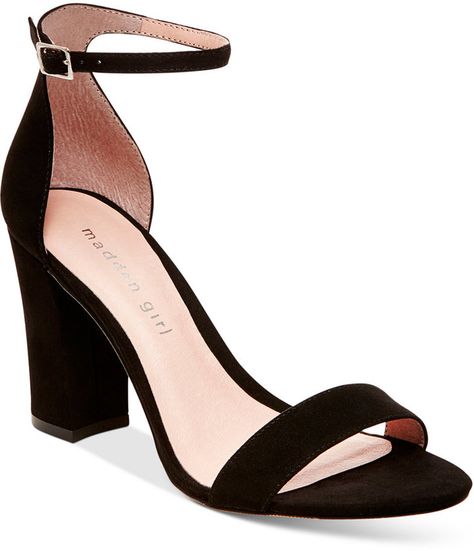 Madden Girl — Bella two-piece chunky block heel sandal with ankle strap — only $49 | #summer #shoes Prom Heels, Jimmy Choo Heels, Sandals Outfit, Block Heel Sandals, Black Sandals Heels, Fashion Heels, Black High Heels, Madden Girl, Ankle Strap Heels