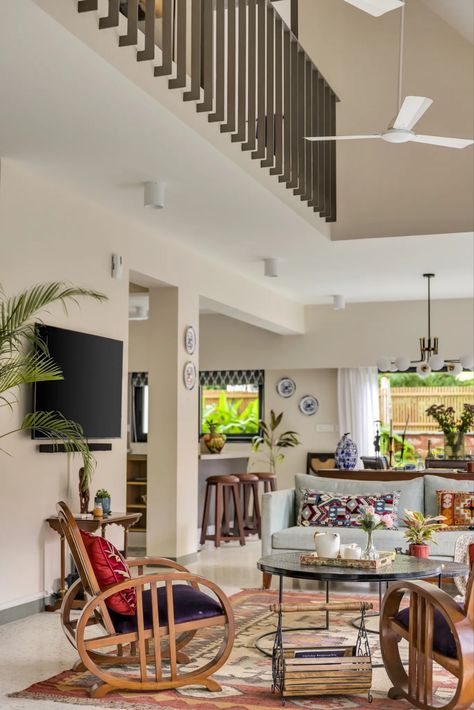 Megha Verma designs a home cum vacation rental in Goa that is eclectic, modern and rooted in tradition — all at once. Goa Aesthetic, Goa Villa, Carved Headboard, Room Decor Bathroom, Live Room, Living Room Furniture Ideas, Room Furniture Ideas, Minimalist Desk, Duplex House Design