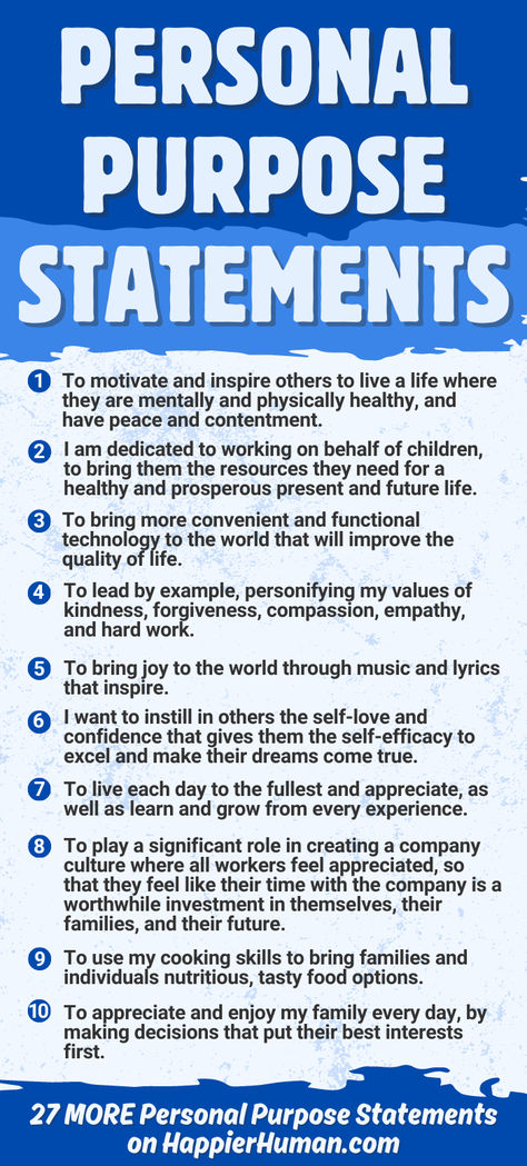 Unlock the secret to a more meaningful existence with our collection of 37 personal purpose statement examples and ideas. Whether you're at the beginning of your self-improvement journey or looking to deepen your commitment to purposeful living, these powerful statements will guide and inspire you towards personal growth. Perfect for anyone passionate about transforming their life and embracing their true potential. Persona Growth |Self Improvement Journey |Purposeful Living Purpose Statement Examples, Blooms Taxonomy Poster, Personal Improvement Plan, Improve Brain Power, Health Infographic, Goals 2024, Powerful Statements, Purpose Statement, Purposeful Living