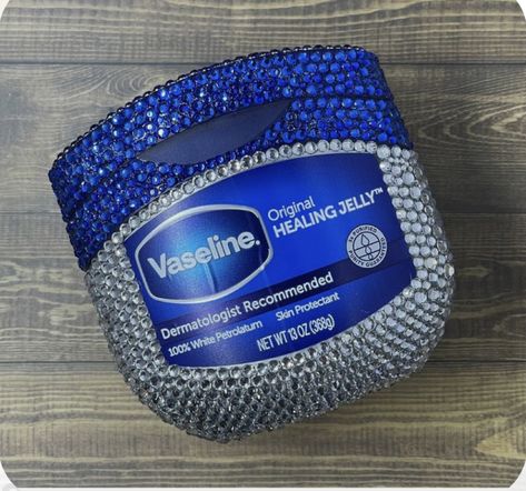 Bedazzled Aquaphor, Cute Bedazzled Things, Rinstoneing Things, Rhinestone Vaseline, Rhinestoning Things, Badazel Things, Bedazzled Vaseline, Bedazzled Skincare, Badazzel Ideas