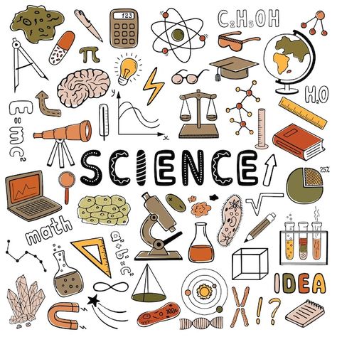 Science set of vector colored hand drawn... | Premium Vector #Freepik #vector #book-pen #pencil-doodle #pen-background #science-doodle Science Pictures Art, Classroom Illustration Art, Stem Doodles, Science Aesthetic Background, Cute Science Doodles, Science Doodle Art, Science Notebook Cover Aesthetic, Engineering Doodles, Science Cover Design