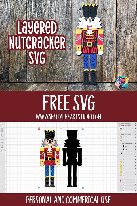 Silhouette Cameo 3d Paper Projects, Cricut Nutcracker Svg, Free Nutcracker Svg, Nutcracker Svg Free, Cricut Layered Paper Art Christmas, Nutcracker Svg File Free, Free Christmas Svg Files For Cricut, Nutcracker Silhouette, Christmas Cricut Ideas