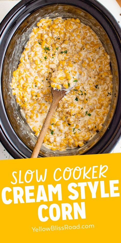 Slow Cooker Cream Style Corn Cream Corn Crockpot, Creamed Corn Casserole Recipe, Sweet Corn Casserole, Creamy Corn Casserole, Slow Cooker Creamed Corn, Cream Corn Casserole, Corn Side Dish, Creamed Corn Recipes, Cream Corn