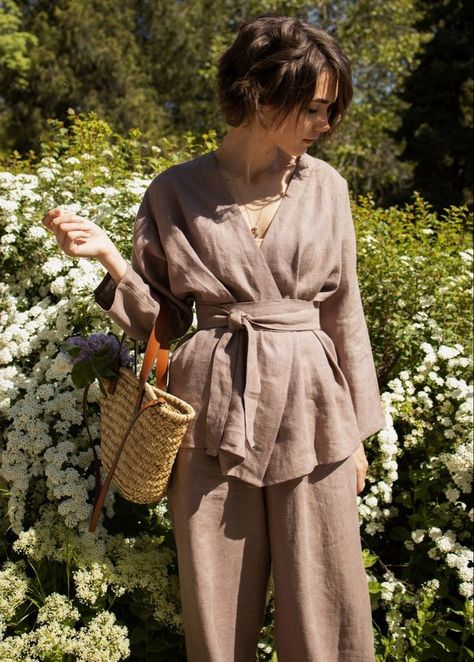 Linen Style Fashion, Street Style Outfits Casual, Kimono Set, Moroccan Fashion, Linen Fashion, Trendy Fashion Tops, Velvet Fashion, Linen Set, 가을 패션