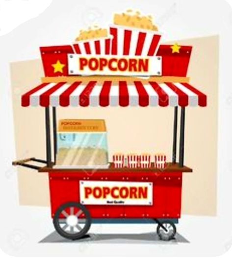 Popcorn Illustration, Grease Party, Popcorn Stand, Popcorn Cart, Circus Crafts, Popcorn Shop, Snack Stand, Sweet Cafe, Drink Stand