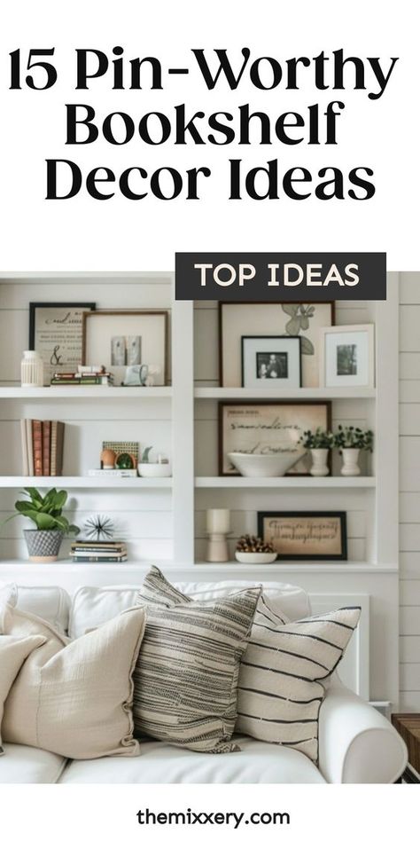 Discover new and creative bookshelf decor ideas to transform your space into a cozy reading nook or showcase your favorite books and trinkets. From minimalist displays to colorful arrangements, explore endless possibilities for bookshelf decoration that reflect your unique style. Whether you prefer a modern look with sleek lines or a bohemian vibe with plants and artwork, there are plenty of bookshelf decorating ideas to inspire you. Large Built In Shelves Decor, Wall Shelf Decoration Ideas, Home Decor Bookshelves, Style Living Room Shelves, Decor For Built In Shelves Living Room, Book Shelf Ideas Decor, Bookcase Decorating Ideas Living Room, Styling Living Room Shelves, Tall Shelf Decor Living Room