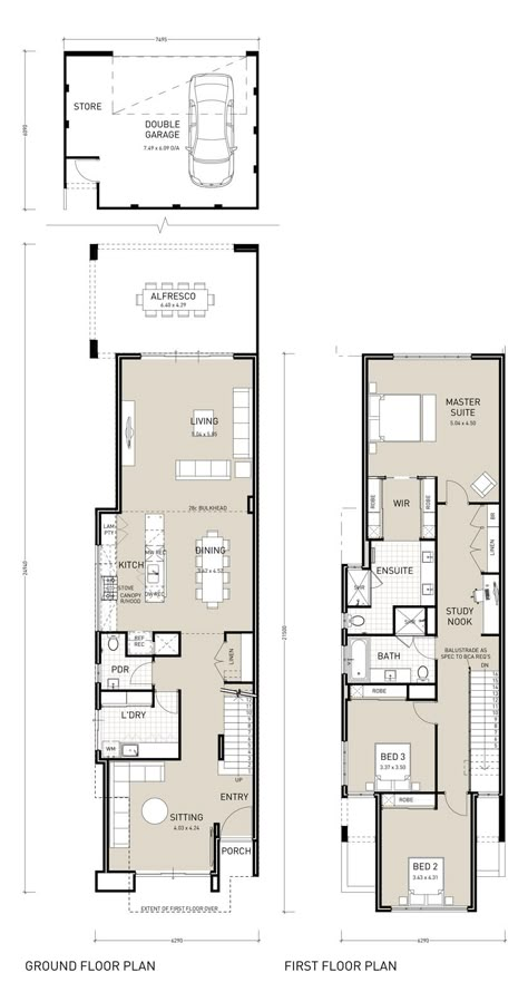 Shotgun House Plans, Double Storey House Plans, Narrow Houses, Narrow House Designs, Narrow House Plans, Double Storey House, Shotgun House, Narrow Lot House Plans, Narrow Lot House