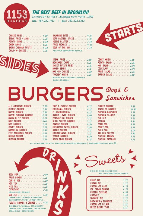 Retro Diner Menu Design, Retro Burger Logo, Red Menu Design, Burger Restaurant Branding, Burger Menu Design Ideas, Diner Menu Design, Retro Menu Design, Burger Branding Design, Menu Ideas Design