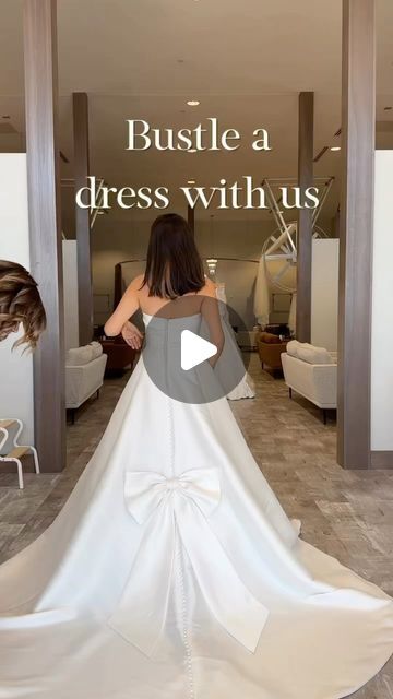 Find your dream wedding dress at Adore Bridal on Instagram: "Many brides opt to bustle their dress after the ceremony in order to move, dance, and walk freely without the train getting stepped on during the reception! This dress happens to come with a built in bustle and the cutest bow🎀 . ✨Available for try-on in our Arizona location . . . . . #weddingdress #dressbustle #bustle #bowbustle #builtinbustle #justinalexander #jabride #azbride #arizonabride #receptiondress" Side Bustle Wedding Dress, Wedding Dress Train Bustle, French Bustle, Organza Wedding Dress, Wedding Dress Train, My Wedding Dress, Satin Wedding Dress, Reception Dress, Wedding Vibes