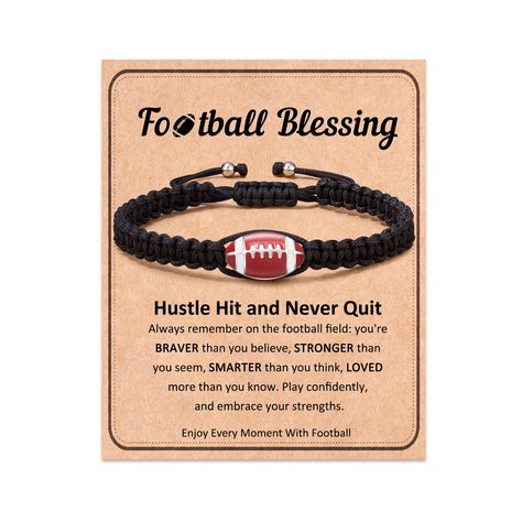 PRICES MAY VARY. [ Football Bracelet ] The Football bracelet combined with a charm will show your love for Football, and remind you that faith and sportsmanship go hand in hand [ Football Party Favors ] This bracelet is a meaningful gift for Football players, Football teams, Football fans, sons, grandsons, friends, and yourself on graduation, Football senior night, birthday, Christmas, Valentine's Day, and Other Anniversaries [ Material ] Black Braided Cords Intertwined with a Stylish Silver Foo Football Homecoming Gifts For Players, End Of Season Flag Football Gifts, Football Homecoming Gifts For Boys, Football Goodie Bags For Players, Senior Night Baskets Football, Football Treats For Players, Football Goody Bag Ideas For Players, Senior Night Gift Ideas Football, Football Senior Night Gifts