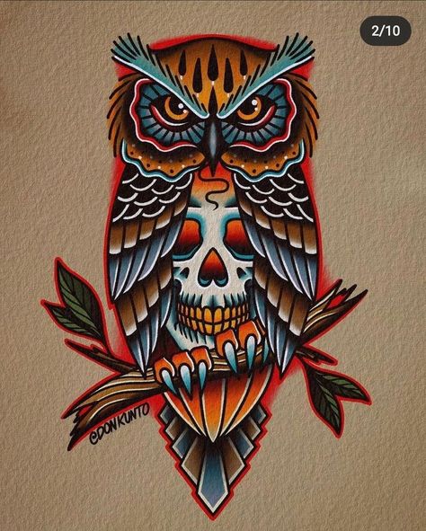 Fruit Of Life Tattoo, Neo Traditional Tattoos Men, Old School Mandala Tattoo, Old School Color Tattoo, Old School Tattoo Color, Neo Traditional Owl Tattoo, Owl Tattoo Stencil, Neo Traditional Owl, Traditional Owl Tattoo