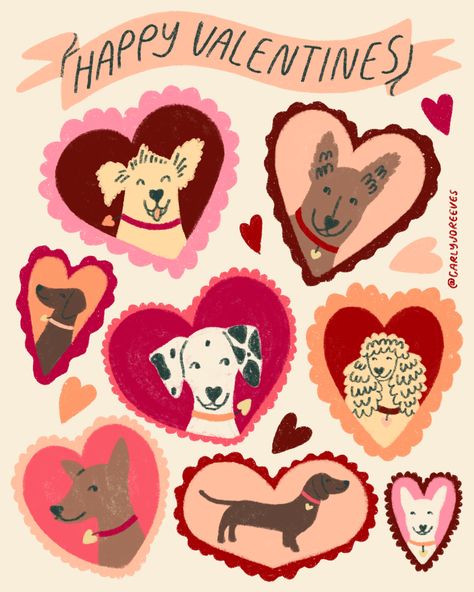 artwork by @carlyjoreeves​​​​​​​​​ #Illustration #DigitalArt #Drawing #ArtOfTheDay #IllustrationArt #CreativeProcess #ArtistOnPinterest #VisualArt #ArtGallery #IllustrationOfTheDay #Carlsbad #IllustrationArtist #Art #illustrator #februaryillustration #artlicensing #valentineart #dog #valentines Valentine Dog Drawing, Valentines Card Illustration, Valentines Day Illustration Drawings, Valentines Illustration Art, Valentine’s Day Graphics, Pet Illustration Design, Aesthetic Valentines Day Cards, Dog Love Illustration, Valentines Day Art Ideas