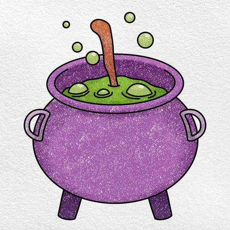 Let's learn how to make a Halloween cauldron drawing. Bubbling Cauldron Drawing, Things To Draw For Halloween, Cauldron Drawing, Cauldron Illustration, Easy Halloween Face Painting, Witch Items, Haunted House Drawing, Easy Halloween Drawings, Halloween Drawing Ideas