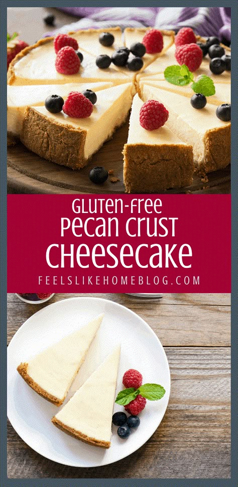 Pecan Crust Cheesecake, Cheesecake With Pecan Crust, Gluten Free Cheesecake Crust, Thick Chocolate Ganache, Cheesecake Crust Recipe, Gluten Free Cheesecake Recipes, Gluten Free Pecan, Dairy Free Cheesecake, Pecan Crust