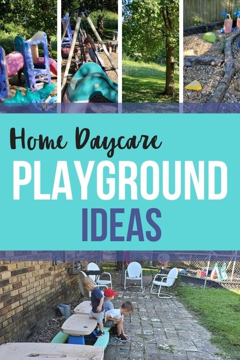 Outside Daycare Ideas Play Areas, Small Space Playground, Home Daycare Outdoor Play Area, Home Daycare Backyard Ideas, Daycare Outside Play Area, Home Daycare Outside Play Area, Daycare Backyard Ideas, Infant Outdoor Play Area Daycare, Home Daycare Playground